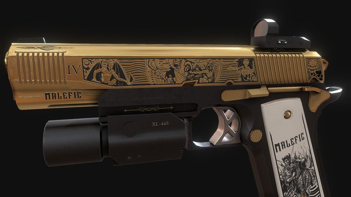 "Malefic" Engraved Colt M1911 3D Model