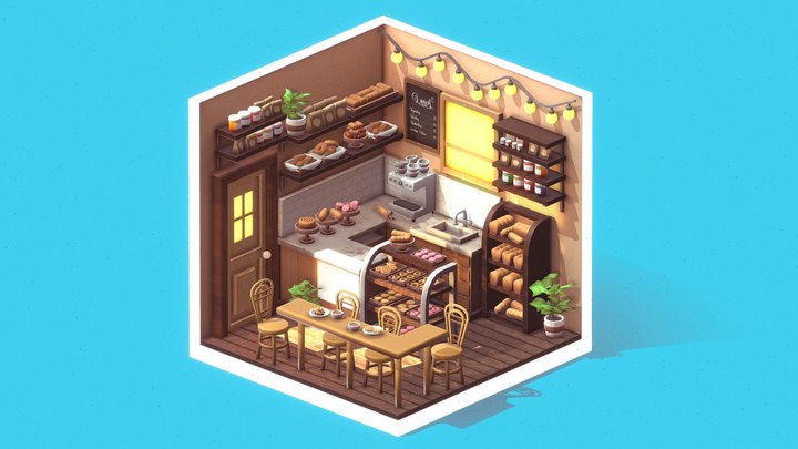 (FREE) Isometric Cafe 3D Model