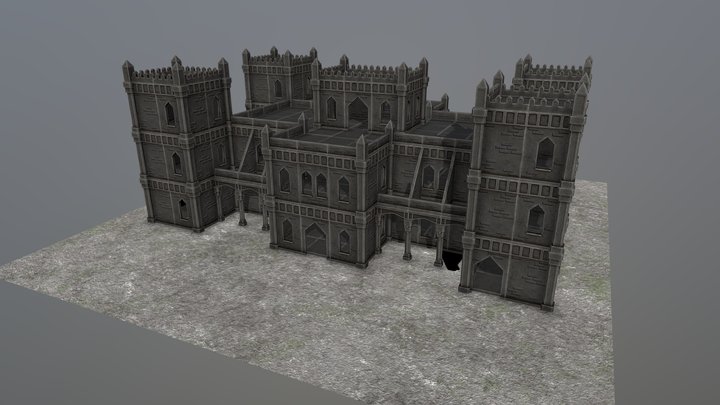 Low Poly Black Castle 3D Model