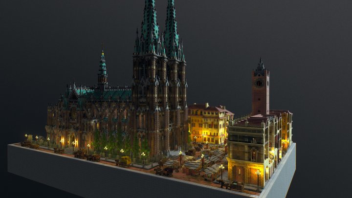 Plaza Night Time 3D Model