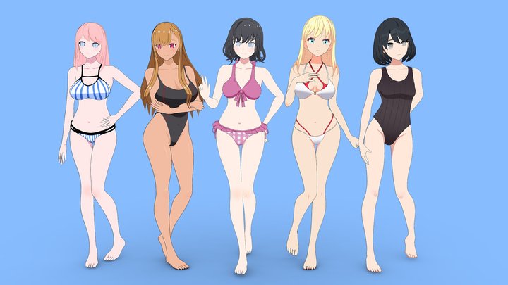 ANIME - Summer Collection: 5 Bikini girls 3D Model