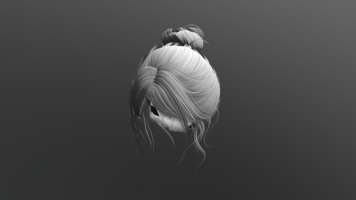 White hair with bun (With Bones) 3D Model