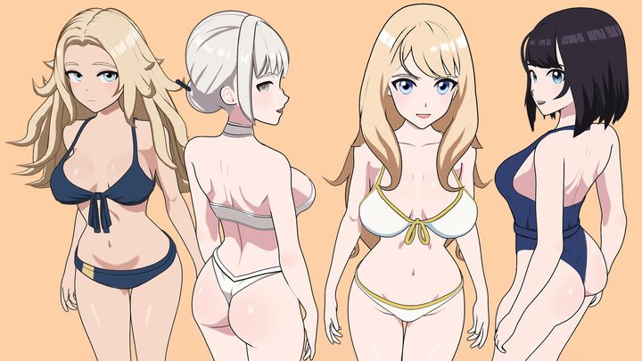 ANIME - Summer Collection: 4 Bikini girls 3D Model