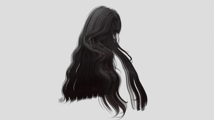 Long Wavy Brown Hair (With Bones) 3D Model