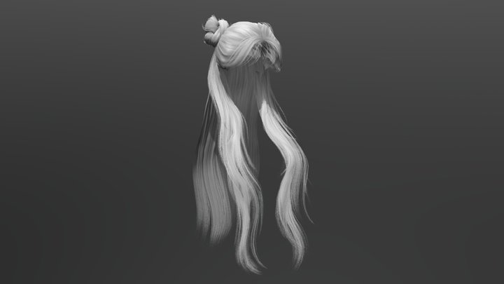 Long Hair With Buns (With Bones) 3D Model